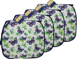 Set of 4 Same Printed Thin Cushion Chair Pads w/blue ties,BUTTERFLIES &amp;L... - £15.45 GBP