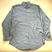 Neiman Marcus Button Down Shirt Mens 16 34/35 Blue Vertical Striped Cotton - $11.29