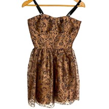 SNAP Brown Floral Sheer Overlay Cocktail Mini Dress Fit &amp; Flare Size 3 S... - $34.65