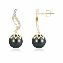 ANGARA Tahitian Pearl Drop Earrings with Diamond in 14K Gold (AA, 9MM) - £735.57 GBP