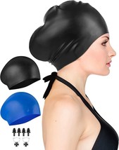 Unisex Swim Cap for Women Men 2 Pack, Silicone Swimming Caps (Black,Blue) - £12.10 GBP