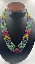 Natural Multi stones cutting  Beads 7 Line Necklace set weight Approx 530 CT - $126.23