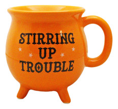 Wicca Magic Orange Stirring Up Trouble Cauldron Ceramic Mug With Handle 16oz - £15.25 GBP