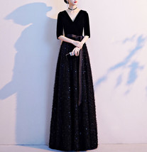 Black Velvet Maxi Dress Gowns Women Custom Plus Size Cocktail Dress image 12