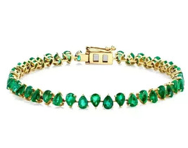 Pear Cut Lab Created 11Ct Emerald Diamond Tennis Bracelet 14K Yellow Gold Plated - £223.54 GBP