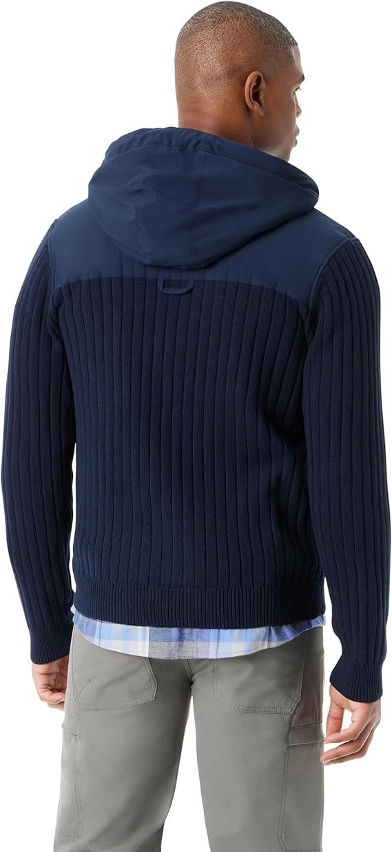 Bass Outdoor Sweater Jacket Mens Medium Navy Blaze Mixed Media Zip-Front Hooded Item image 2