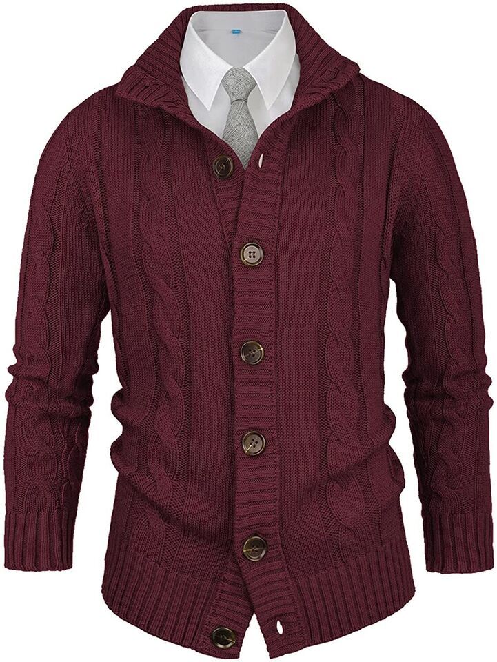 Aimeilgot Mens Fashion Casual Slim Fit Button Down Cable Knitted Sweater, Sz.Med