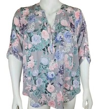 Torrid Harper Georgette Tunic Blouse Womens 3X Gray Floral Roll Tab Pullover Top - £22.32 GBP