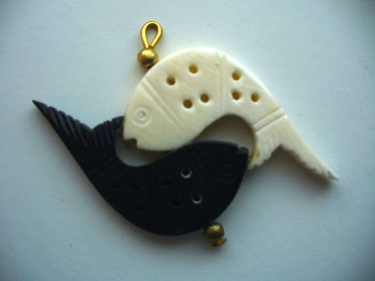 Yin - Yang Carved Bone Carp Pendant - $7.00