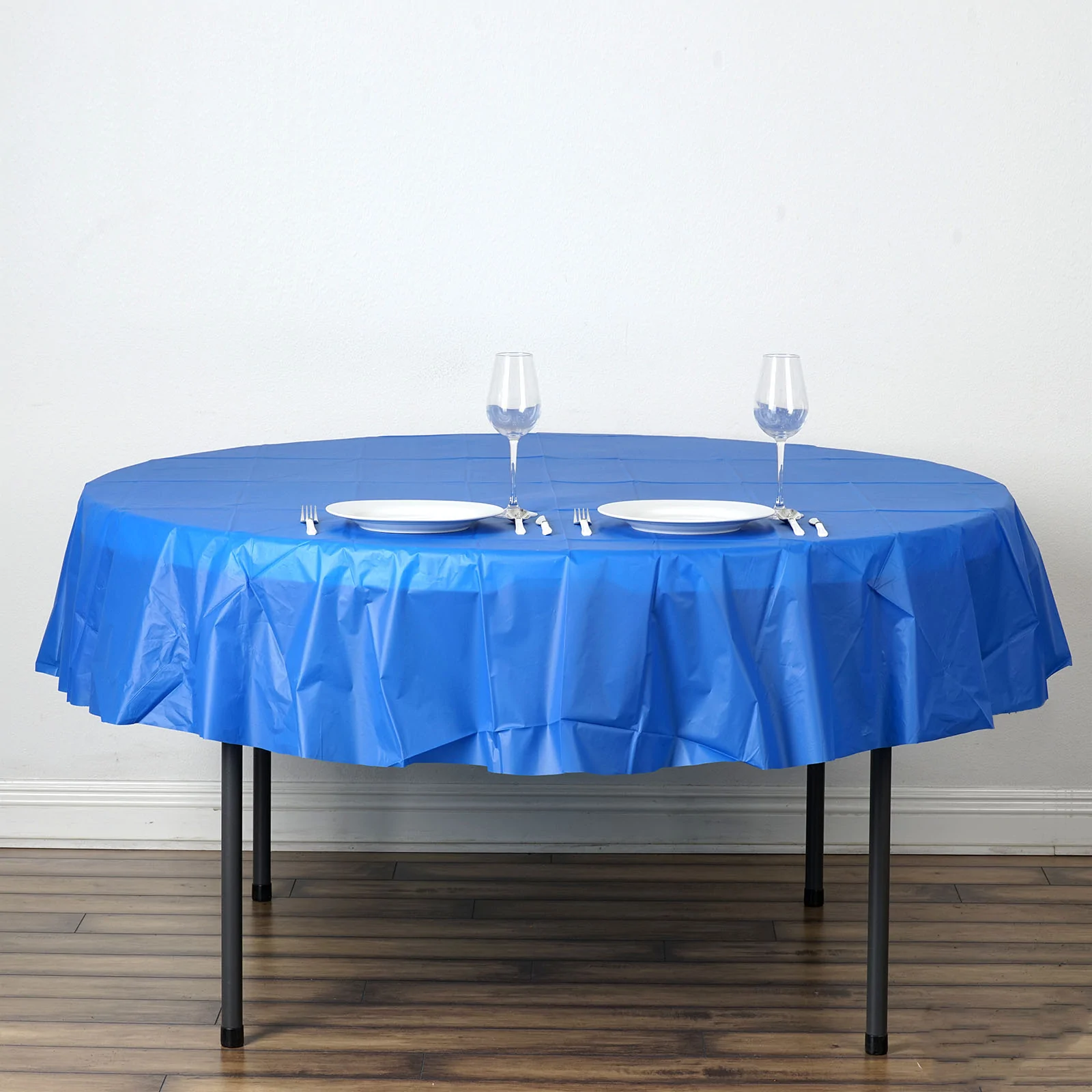 Royal Blue - 5PCS 84" Crushed PVC Plastic Disposable Waterproof Round Tablecloth - $35.46