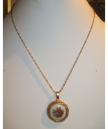 Pretty Gold Tone Necklace and Porcelain Pendant Limoges France Courtship... - £7.78 GBP