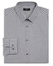Theory Men&#39;s Black Multi Plaid Blurred-Grid Slim Fit Dress Shirt, 16R, 3371-8 - £67.47 GBP
