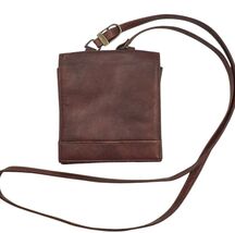 Leaders in Leather Crossbody Bag Brown Built In Wallet Square Mini Credi... - $21.44