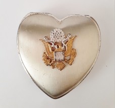 WWII US Army Heart Shaped Makeup Compact Silver/Gold tone Vintage - £103.61 GBP