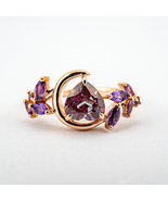Unique Heart Shaped Lab Alexandrite and Amethyst Engagement Ring Leaf Ring - €302,55 EUR+