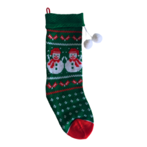 Knit Christmas Stocking Snowman Red Green White Yarn Crochet Smoke-FREE Vintage - £14.27 GBP