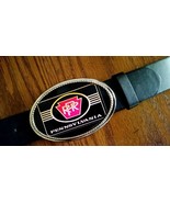 Pennsylvania Railroad LOGO Epoxy Photo Buckle &amp; Black Bonded Leather Belt - $33.77 CAD