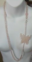 Vintage Genuine Pink Quartz Butterfly Bead Necklace Never End - £117.33 GBP