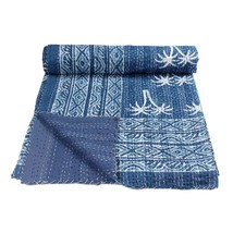 Traditional Jaipur Vintage Quilt, Indian Cotton Handmade Blue Indigo Kantha Quil - £55.93 GBP