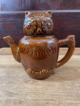 Brown Glaze Owl Small Ceramic Teapot With Lid Personal Teapot Brown Owl Design - £11.58 GBP