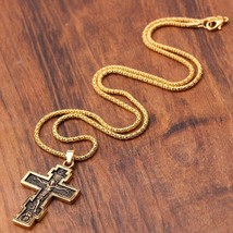 Christian Orthodox Crucifix Jesus Cross Pendant Necklace Prayer Jewelry Guard - £15.83 GBP