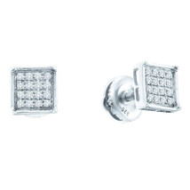 10k White Gold Womens Round Diamond Square Cluster Earrings 1/10 Cttw - £78.45 GBP