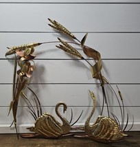Home Interiors Wall Art Brass Copper Gold Metal 4 Piece Swans &amp; Flowers Vtg - £31.69 GBP