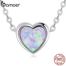Genuine 925 Silver Opal Heart Pendant Necklace for Women Silver Fine Jewelry Ann - £21.53 GBP