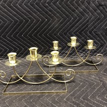 Pair Of Retro Candlestick Holders - Gold Color Sturdy Mid Century Modern EUC - £9.07 GBP