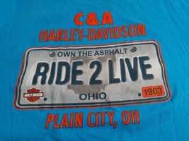 Plain City Ohio C&amp;A Harley Davidson 2XL Shirt Blue Own The Asphalt Ride to Live - £21.88 GBP