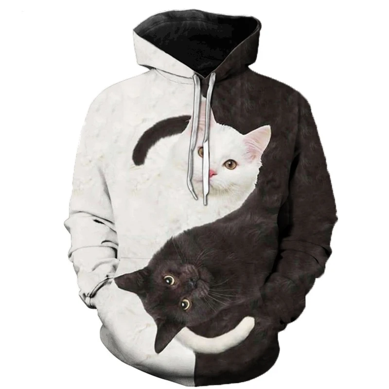  New Arrival Black and White Cat 3D Hoodie Sweatshirts Mens Women Fashion Casual - £85.87 GBP