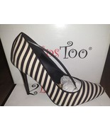 New 2 Lips Too Stripes Lesley Stripes High Heel Pumps Beige/Black Size 8 - $295.17 MXN