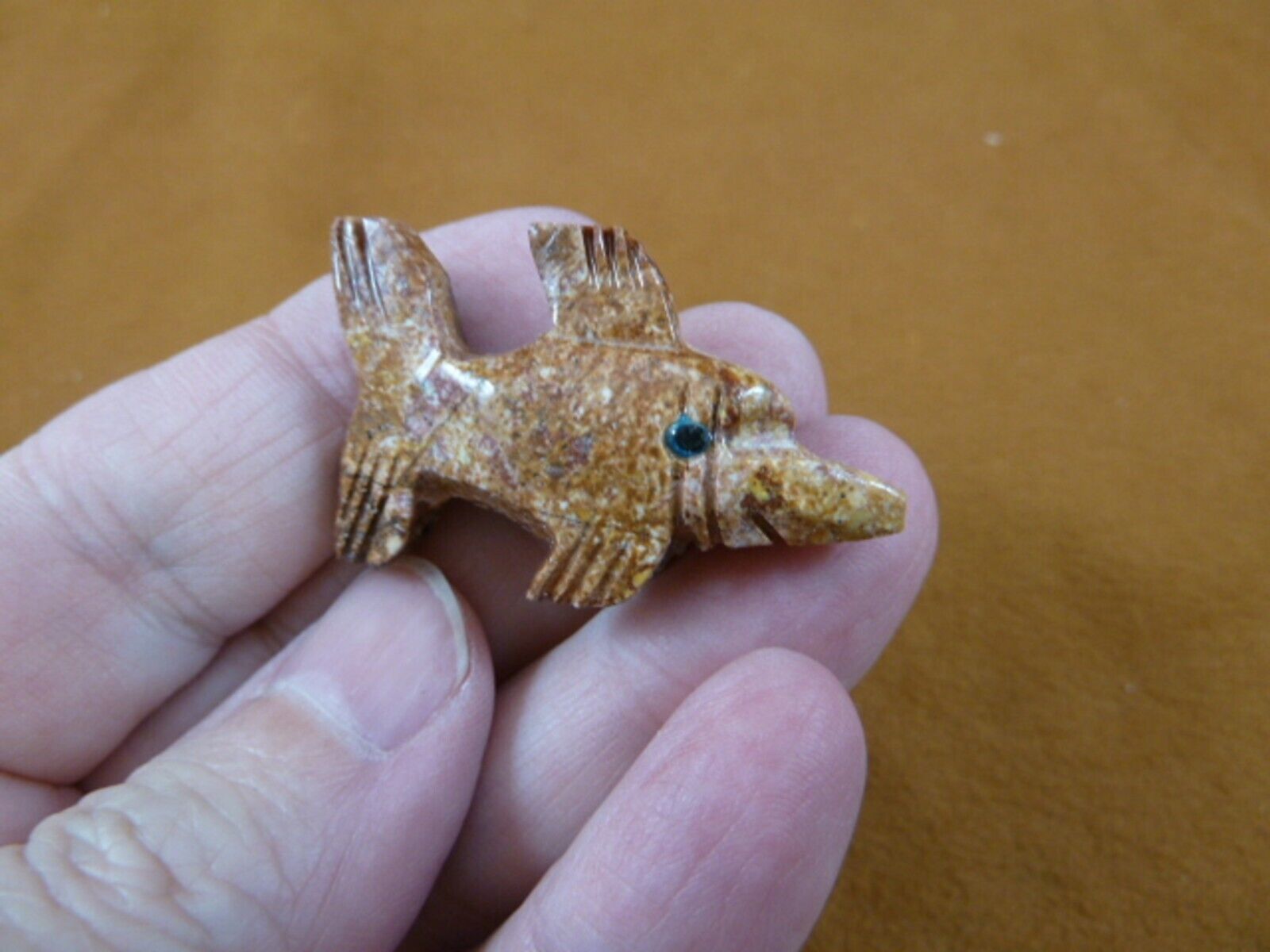 (Y-SWO-5) little red tan SWORDFISH sword fish figurine stone SOAPSTONE Peru - $8.59