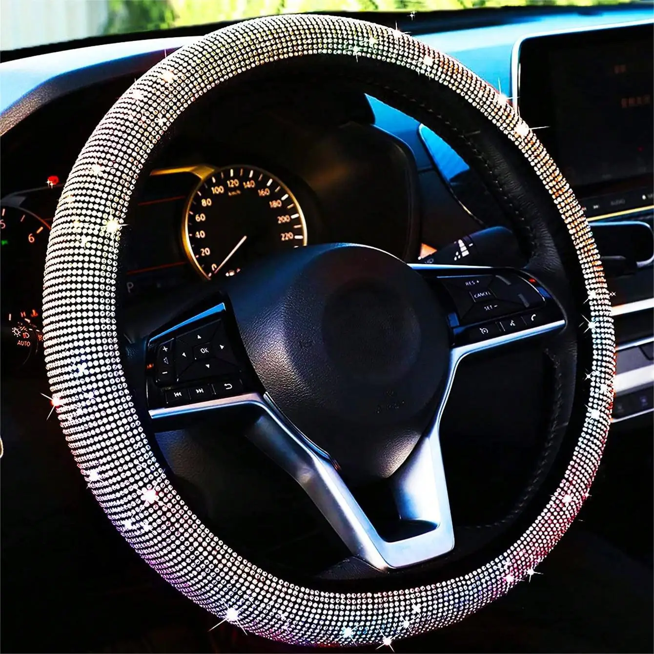 Crystal Car Steering Wheel Cover For Women Girls Cute Glitter Steer Wheel Cover - £11.24 GBP+