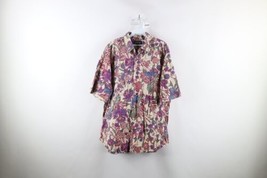 Vintage 90s Lands End Mens XLT All Over Print Flower Collared Button Shirt USA - £46.93 GBP