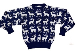 vtg Retro Objectives Sweater Reindeer 80s Oversize XL long sleeve Blue W... - $60.59