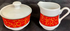 Chris madden RED White Porcelain Sugar and Creamer Set - £27.40 GBP