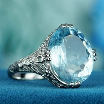 7.20 Ct. Natural Aquamarine Vintage Style Filigree Solitaire Ring in 14K Gold - £1,916.05 GBP