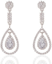 Rhodium Plated Brass Full Cubic Zirconia Birthstone Tear Drop Dangle Earrings - $60.88