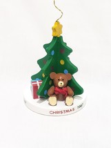 Christmas Tree Teddy Bear Ornament Wood Presents 1987 R. Dakin &amp; Co. Taiwan 3&quot; - £12.97 GBP