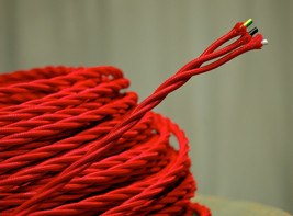 Red scribble 3-wire cloth covered cord, 18 gauge vintage antique lamp - £1.25 GBP