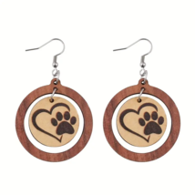 Round Wooden Dog Paws Dangle Earrings - New - £13.58 GBP