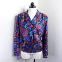 Vintage Maycene Women&#39;s M Multicolor Funky Retro Polyester Satin Blouson Blouse - £10.39 GBP