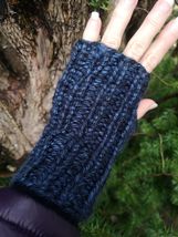 new Handmade Fingerless Knit Gloves Arm Warmer Milwaukee Midnight Blue Gift - $27.00