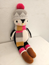 Cuddle + Kind Aspen Penguin Knitted Plush Stuffed Animal Pink Grey Hat Scarf 14&quot; - £23.31 GBP