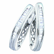 Sterling Silver Womens Baguette Diamond Hoop Earrings 1/3 Cttw - £128.49 GBP
