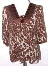 INC International Concepts Womens 8P Top Leopard Print Jewel Embellished Silk  - $24.99