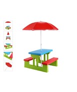 Colorful Children&#39;s 4 Seat Folding Picnic Table with Umbrella Kids Bench... - £87.71 GBP