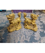 Pair Brass Feng Shui Kylin Kirin Chi-Lin Kilin Qilin Animal Statues 5&quot; - $98.99