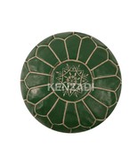 Moroccan leather pouf, round pouf, berber pouf, Dark Green pouf with Bei... - $95.73 CAD